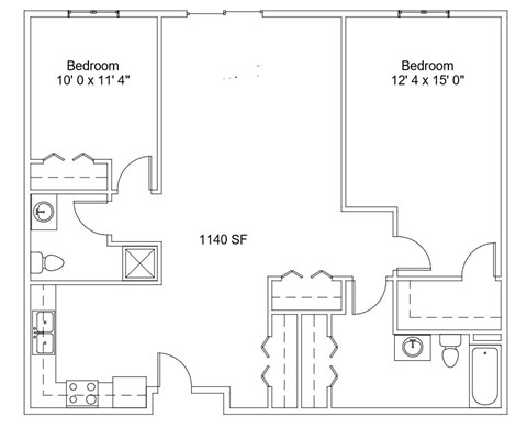 Floor plan for 2 beds, 2 baths, 1140 sqft